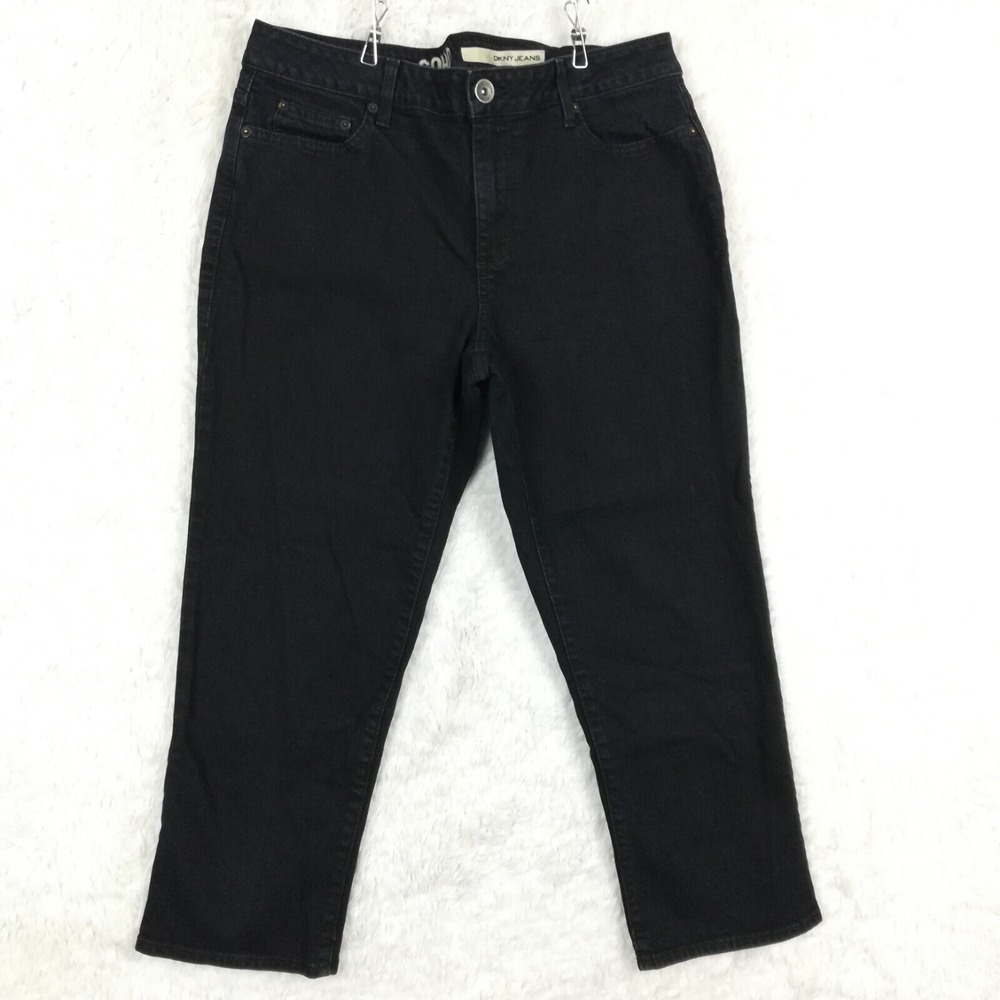 DKNY Womens Jeans Soho Capri Bluish Black Denim Mid Rise Dark Wash Stretch 12